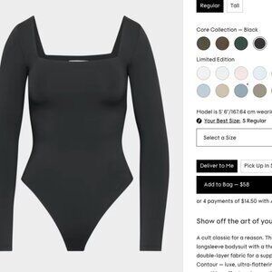 Aritzia - contour squareneck longsleeve bodysuit - Size M - Multiple Colors